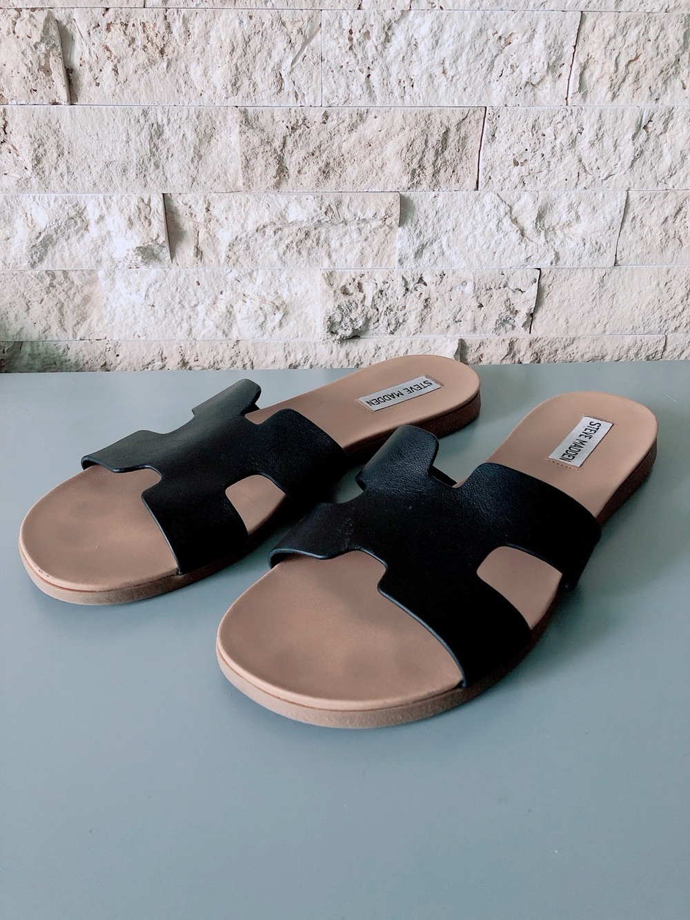 Steve Madden leather Black Slide Sandals for Women size 10 flip flops